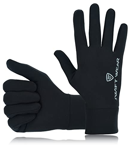 Swift Wear Running Gloves Mens Touch Screen Thermal Anti-slip & Reflective Logo Design, light weight Cycling Biking Sporting Driving (XXL, Black)