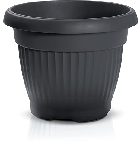IMJ-Global Vaso per piante Fiori DCE45 TERRA Tondo Ø45cm da interno esterno Nero 27 Litri Ø45x35 cm design Classico Fioriera in plastica da balcone Grigio Antracite
