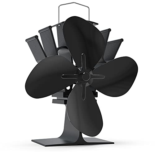VOUNOT® Ventola Stufa Legna, Ventilatore per Camino a 4 Pale Alimentato a Caldo per Legna/Bruciatore di Tronchi/Stufa/Caminetto, Nero
