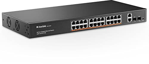 MokerLink 24 Port Gigabit PoE Switch, 2 Gigabit Ethernet Uplink, 2 Gigabit SFP, 400W IEEE802.3af/at, Rackmount Unmanaged Plug and Play Network Switch