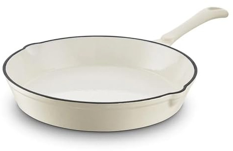 Barbary & Oak BO800255CRM Cast Iron Round Fry Pan with Durable Enamel Interior, 26cm, Camembert Cream