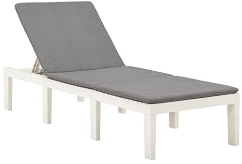 Gecheer Sonnenliege mit Auflage Liegestuhl Gartenliege Verstellbare Rückenlehneliege Freizeitliege Relaxliege Strandliege Gartenmöbel Kunststoff Weiß