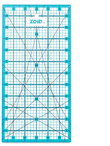 Zoid 6-1/2 X 12 Acrylic Ruler, Reversible Ruler for Measuring, Quilting Ruler, Slip-Resistant Ruler, Clear