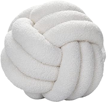 JYCRA Knot Pillow Ball Round Lamb Wool Cushion,Knot Ball Pillow Boucle Ball Handmade Knotted Ball Bedroom Decor,White