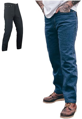 Texpeed Motorradhose mit Protektoren - Denim Schützende Aramid Jeans - Rüstung Schutz enthalten (EN 1621-1) - Sommer oder Winter - Gerade geschnitten - Blau - XL Taille/Kurz Bein