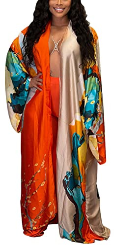 Tenues 2 pièces pour femmes, grande taille, cardigan à manches longues, pantalon plumeau, ensemble décontracté (S-4XL), Orange, Taille Unique