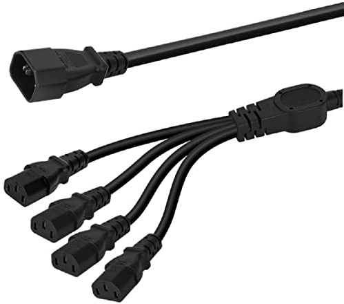 YCYUYUFUNS PDU UPS Server C14 to 4 x C13 Y Type Split Kettle Lead IEC320 C14 Male to 4 ways C13 Female Power Extension Cable for Home Appliance PC Computer Monitor Stage Lights