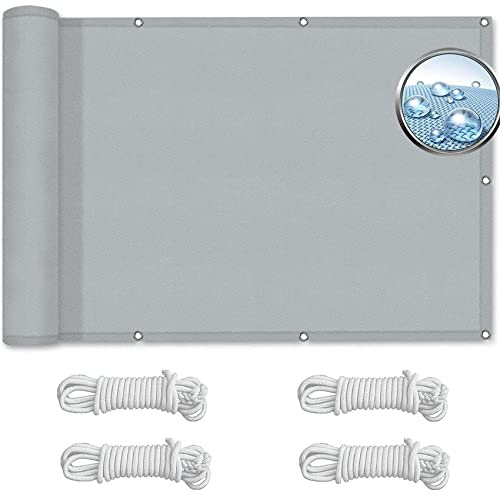 Tenda da Sole per Esterno 1 x 4 m Impermeabile,Lavabile,Oxford,Anti-età Rotolo Telone Oscurante conKit di Fissaggio e Installazione per Esterno, Piscina, Grigio Chiaro