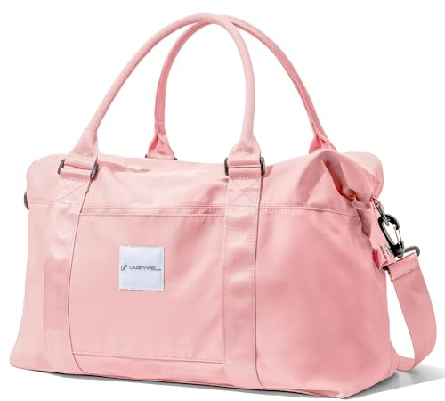 (Not Made In China) Travel Duffel Bag For Women, Carry On Bags, Overnight Weekender Duffle, Airplane Approved Underseat Tote With Shoulder Strap, Luggage Trolley Sleeve, Pink, 22in, 30L