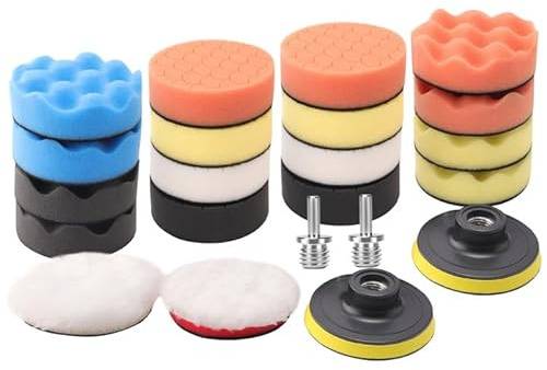ZFE 3''(80mm) Drill Polishing Kit, 22Pcs Car Polishing Foam Buffing Pads for Drill, Detail Polishing Kit Wool Pads Wax Buffer Polisher Attachment with M14 Thread Backing pad Adapters