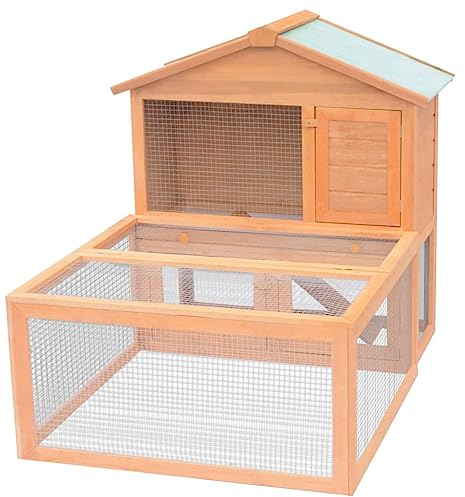 Kaninchenstall Holz, 2 Ebenen Hasenstall Ideal für drinnen und draußen, Kleintiergehege Hasenkäfig Kleintierstall Kleintierhaus Zwergkaninchenstall mit Wasserfeste Dach, Rampe, 144x100x100 cm