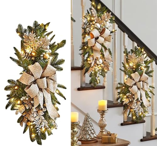 Kranz Swag Trim, Weihnachtsgirlande Schnurlose Treppe Dekoration Urlaub Klassiker Swag Weihnachtsdekoration Mit Lichtern (#1)