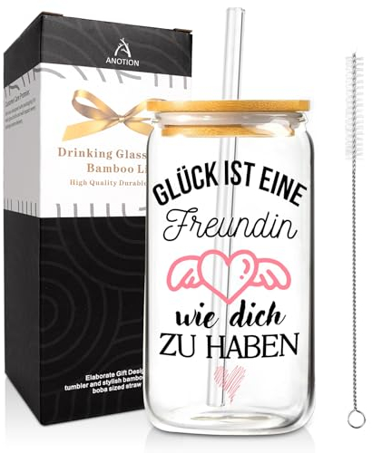 Mason Life Geschenk für Sie 500ml Glas Trinkbecher mit Deckel und Strohhalm,Eiskaffee Gläser Geschenk für Freundin, Borosilikatglas Kaffee Teegläser, Geburtstagsgeschenk für Frauen