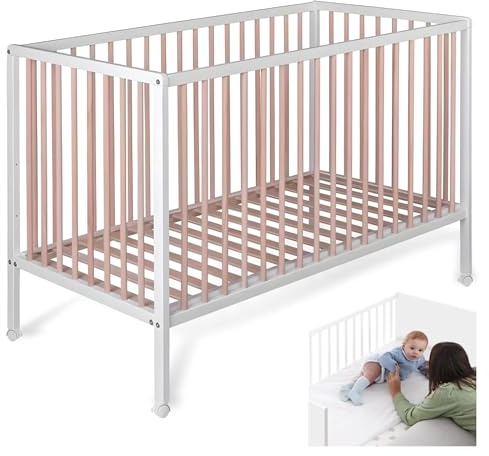 Cuna Colecho Madera para Bebé, 3 Alturas de Somier | Laponia CoolDreams | Estilo nórdico, color natural. Kit colecho y 4 ruedas con freno incluidos para unir a la cama.