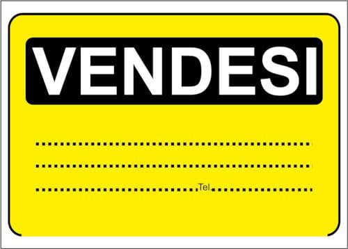 M-ITALY CARTELLO SEGNALETICO - vendesi con fondo giallo - Adesivo Extra Resistente, Pannello in Forex, Pannello In Alluminio (30x42, Plastica)