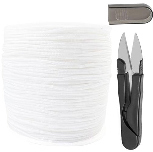1mm White Nylon String for Bracelets, QBJAYTY 100 Yards Satin Nylon Cord for Macramé, Blinds, Wind Chimes, Bracelet String for Bracelets Necklaces Pendants Making (1mm White)
