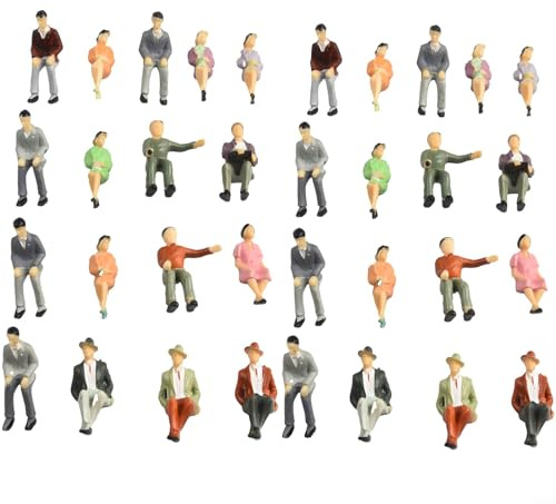 50 Stück 1:32 bemalte Figuren für Modelleisenbahnen, Spur 1 Maßstab alle sitzenden Personen für Eisenbahnlandschaft Miniaturmodellzug Layout, sitzende Personen 4 Posen