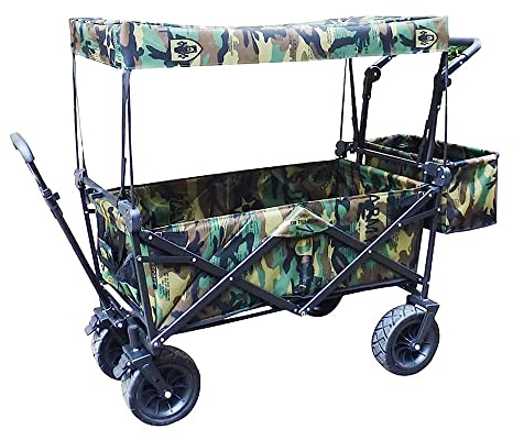 CRBUDY Chariot à Bras Pliable G-Arden, Chariot Robuste avec auvent, Chariot de Courses Multifonction pour Camping en Plein air, Camion de Traction de Plage avec 4 Roues, Charge : 150 kg/a