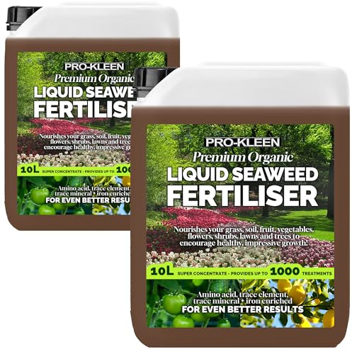 Pro-Kleen Organic Liquid Seaweed Fertiliser 2 x 10L - Ascophyllum Seaweed Extract for Grass, Vegetables, Fruit, Flowers, Shrubs, Lawns & Trees - Concentrated Formula - Provides up to 2000 Treatments