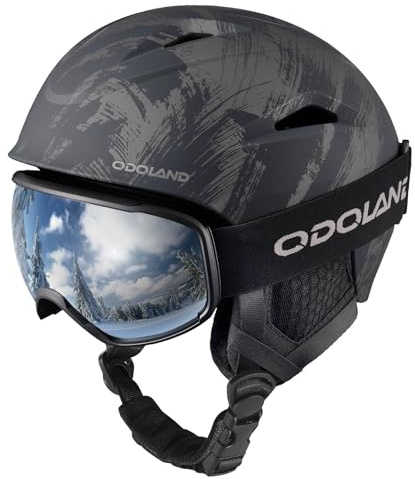Odoland Kit di Casco Sci con Maschera Sci, Casco Snowboard con Occhiali Sci per Uomini Donne e Giovani Unisex, Antiurto e Antivento, Set di Casco per Sport Invernali,MBS
