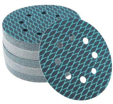 VekAuto 50 Pz Dischi Abrasivi, 5 Pollici 8 Fori 100 Grana adesivo Carta Vetrata Universale per Metallo, Riparazione Auto Durabilità e Flessibilità Alluminio Ossido Tessuto Morbido Blu