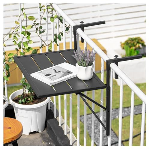 ZXCASDF Balkonhängetisch，höhenverstellbar,Hängetisch Eisen,Beistelltisch klappbar,Klapptisch mit Halterung zum Einhängen, Balkon Garten Terrasse,Schwarz
