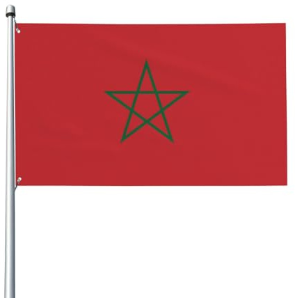 Attraente e scioccante! Bandiera del Marocco da esterno con intestazione in tela, resistente allo sbiadimento ai raggi UV, ottima fattura, splendida e abbagliante!