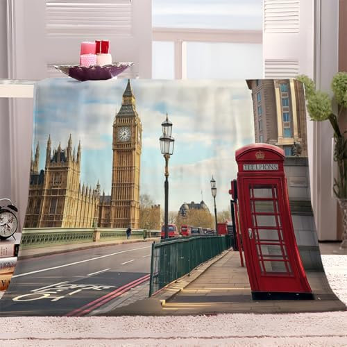 Kuscheldecke Flanell Decke 150x200 cm Blick Auf Den Big Ben Von London 3D Drucken Flauschig Weich Warm Microfaser Plüsch Wohndecke Fleecedecke Tagesdecke Decke für Sofa und Bett