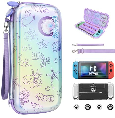 JYPS Pochette de Transport Compatible avec Nintendo Switch OLED,10 en 1 Étui Rigide de Housse avec poignée, Coque Switch pour Accessoire Protection & Console pour Cadeaux de Noël Filles(Violet)