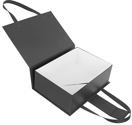 SEWOART Magnetische Geschenkbox Faltbar Stabile Papierbox Mit Griff Schwarz Doppellagig Tragbar Für Hochzeiten Babypartys Einkaufstasche