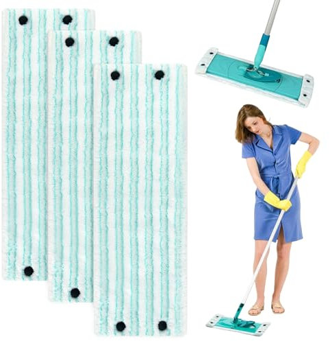 JIANGZHIB 3 Pièces Housses de Rechange pour Leifheit Set De Serpillière, 48*15cm Housse De Rechange en Microfibres pour Balai À Plat Profi XL, Serpillière pour Leifheit pour Tous Types De Sols