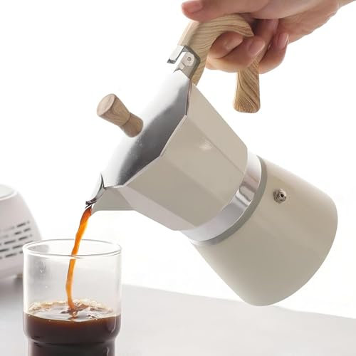 Werwing Coffee Pot,10 oz Moka Pot Italian Coffee Maker,Stovetop Espresso Maker 6 Espresso Cup,Camping Espresso Maker Manual Cuban Coffee Percolator for Cappuccino or Latte (Beige)