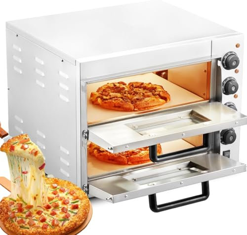 Forno per Pizza Commerciale, Forno per Pizza a Doppio Piano da 16 a Doppio Piano, Tostapane a Cassetto per Pizza da Banco Multiuso da 3KW con Pietra per Pizza, Controllo della Temperatura/Timer