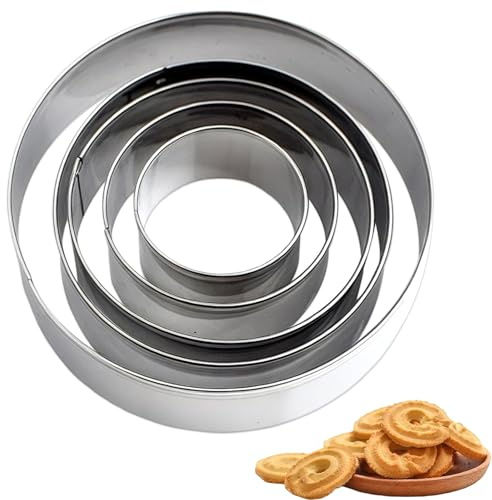 5 Pcs Round Cookie Cutters Set,Pastry Cutters,Stainless Steel Circle Biscuit Cutters，Round Mousse Moulds Mini Cake Rings for Pastry,Donut, Fondant, Baking, DIY Cake