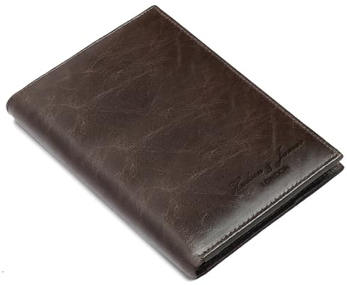 Hudson & James Passport Holder Real Leather RFID Blocking UK Passport Cover Travel Wallet Case with Card Slot Travel Document Organizer Ticket Travel Essential (Brown)
