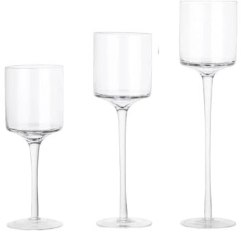 XUWEWI Kerzenständer Glas Set Hoher Kerzenhalter aus Glas – Set mit 3 klaren Teelichtern als Tischdekoration, Elegante Kerzenhalter mit langem Stiel Teelichthalter Set Für Hochzeit