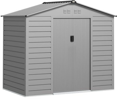 Outsunny Capanno per attrezzi in acciaio zincato 2,43㎡ 213x131x192cm Capanno per attrezzi con tetto spiovente, porta scorrevole con serratura, capanno da giardino resistente alle intemperie, capanno