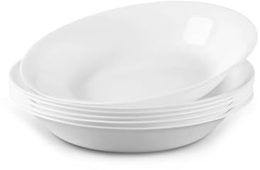 LaGlint 6er Set Pastateller aus Opalglas, 1 L, Weiß | Große flache Schalen für Pasta, Suppe und Salat, leichtes Design, spülmaschinen- und mikrowellengeeignet
