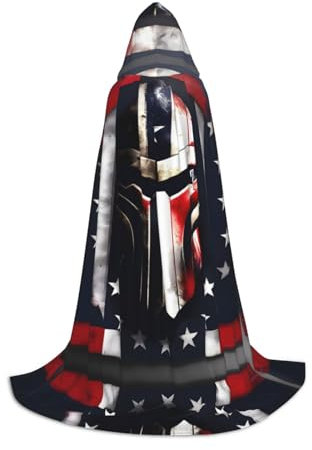 HJLUUFT Umhang mit Kapuze, USA-Flagge, amerikanischer Spartaner-Druck, Renaissance, Halloween, Mittelalter-Kostüm, Cosplay, langer Umhang für Damen und Herren