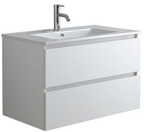 MONDO VIRO Badezimmermöbel Havana weiß 80 cm hängend 2 Schubladen Unterschrank mit integriertem Keramikwaschbecken