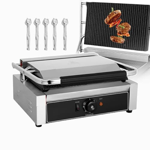 QUSYZD Presse à Sandwich électrique + 5 Pinces à Barbecue, Appareil à croque-Monsieur avec Grille cannelée, appareils à sandwichs Professionnels et Pinces à Pain Multi-usages, Plage de tempér,