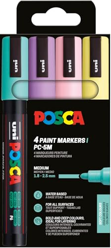 POSCA - Acrylmarker PC-5M 4er Set Pastell 1,8-2,5 mm | 4 Marker in Pastellfarben, wasserbasierte Pigmenttinte, hohe Deckkraft, austauschbare Spitze