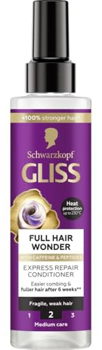 Gliss Full Hair Wonder Express Repair Conditioner Spray for Frigile, Weak Hair, Heat Protection, 3er Pack 200ml