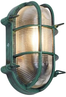 Qazqa - Industrie I Vintage I Außen Wandleuchte Grün Oval IP44 - Noutica I Außenbeleuchtung - Aluminium Oval - LED geeignet E27
