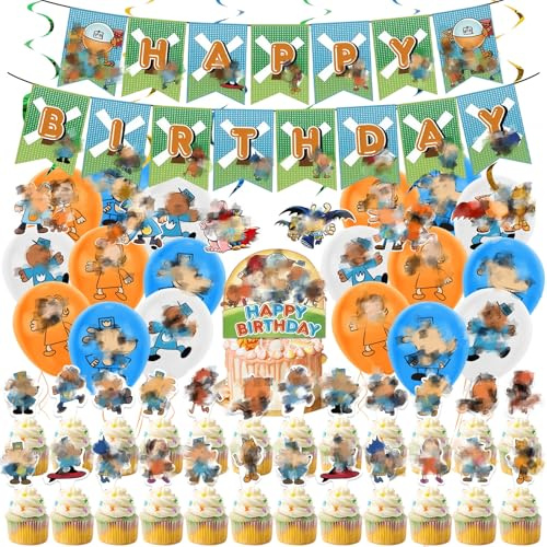 Dog Birthday Decorations, 50pcs Cartoon Dog Party Decorations Happy Birthday Banner Latex Balloon Hanging Swirls Cake Topper Decoration Cartoon Theme Party Supplies for Kids Boys Girls
