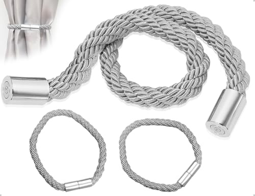 KAPSING Paquete de 2 Abrazaderas magnéticas para Cortinas, con Hebillas para Sujetar Cortinas, Ideales para el hogar, cafeterías, oficinas, Salas de Estar, dormitorios y cocinas (Gris)