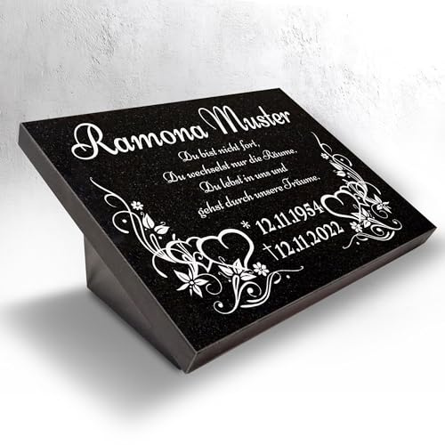 Generisch Grabstein Schwarz 40x30x3 cm – Granit Gedenkstein mit Gravur, Versiegelung & Stützen Set – poliert, geschliffene Kanten – wetterfest für Friedhof, Urnengrab XXL Y6