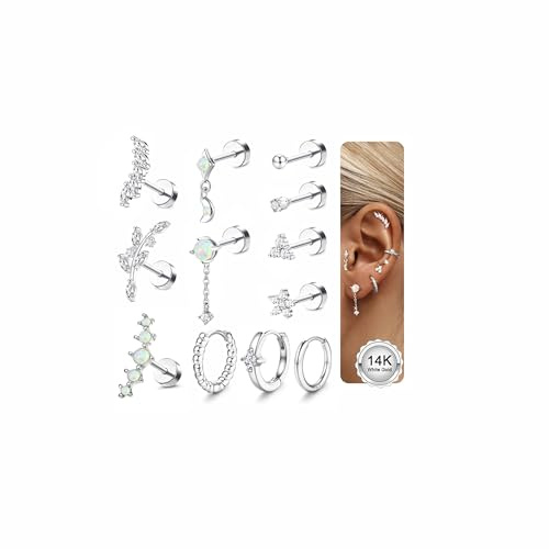 MILACOLATO 12Pcs Piercing Helix Boucles d'Oreilles Femme Acier Inoxydable Piercing Oreille Tragus Couch Rook Daith Pendantes Boucles d'Oreilles Creoles Acier Chirurgical Or Argent-BS