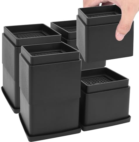 LYCXAMES Lot de 8 rehausseurs de Meubles réglables 5 cm, 10 cm, 15 cm Empilables Rallonge de Pied de Table, Rehausseur Pieds de lit, Rehausseur Antidéapants Pied Canape