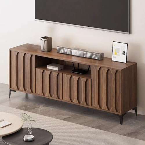 Mobile TV in legno marrone alto centro intrattenimento con porte, grande capacità di archiviazione 500 kg limite di peso robusto tavolo console multimediale per soggiorno e camera da letto